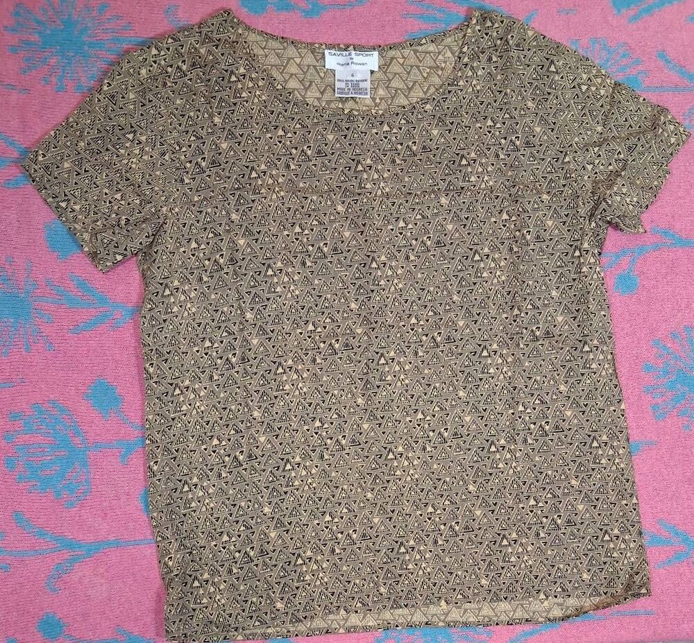 Saville sport vintage 90's womens medium batik top rust tan100% rayon blouse